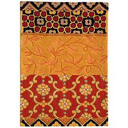 Handmade Rodeo Drive Collage Rust/ Gold N.Z. Wool Rug (2 X 3)