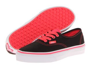 Vans Kids Authentic Black/Neon Red) Girls Shoes (Black)