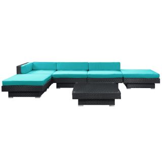 Laguna Outdoor Rattan 6 piece Set In Espresso With Turquoise Cushions