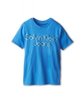 Calvin Klein Kids Overlay Crew Neck Tee Boys T Shirt (Blue)