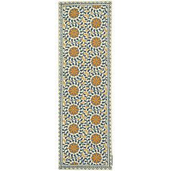 Hand hooked Majestic Ivory/ Blue Wool Runner (26 X 6)