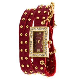 Geneva Platinum Women's Studded Wrap around Watch RED/GOLD Watches