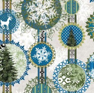 In the Beginning 'Wintergraphix' Shperical Stripe Christmas on Blue Cotton Fabric By the Yard