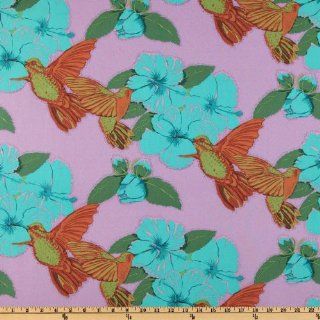 44'' Wide New Beginnings Hummingbirds & Hibiscus Purple Fabric By The Yard