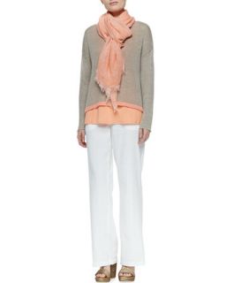 Eileen Fisher Linen Colorblock Box Top, Organic Linen Tank, Tinted Sparkle Scarf & Straight Leg Trousers