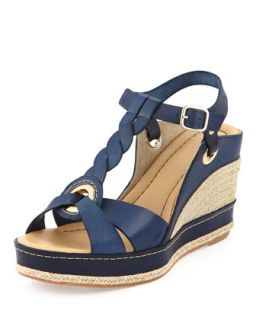 Andre Assous Phillie T Strap Espadrille Wedge, Navy