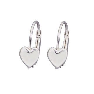 14k White Gold Heart Lever Back Children's Earrings Jewelry