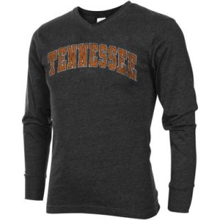 Tennessee Volunteers Vertical Arch V Neck Long Sleeve T Shirt   Charcoal