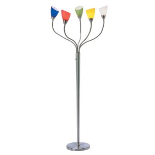 Lite Source 66.5 in Polished Steel Indoor Floor Lamp with Glass Shade