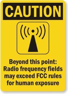 Caution Beyond This Point Radio Frequency Fields May Exceed Fcc Rules For Human Exposure (With Graphic), Laminated Vinyl Labels, 7" x 5"  Yard Signs  Patio, Lawn & Garden