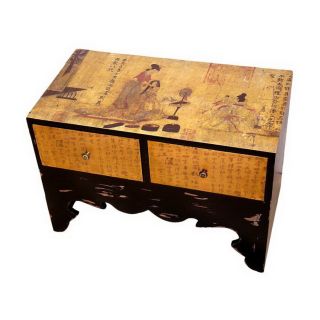 Oriental Furniture Chinese Art Design Red and Black Matte Lacquer Antiqued Rectangular End Table
