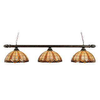 Brooster 14.5 in W 3 Light Bronze Kitchen Island Light with Tiffany Style Shade