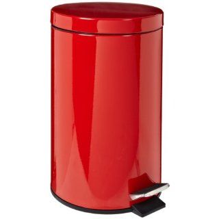 Rubbermaid Commercial Steel 3.5 Gallon Medi Can Step Trash Can with Plastic Liner, Round, 15.75" Height, Red
