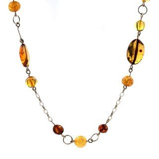 Multicolor Amber Sterling Silver Beaded Necklace 48 Inches Pendant Necklaces Jewelry