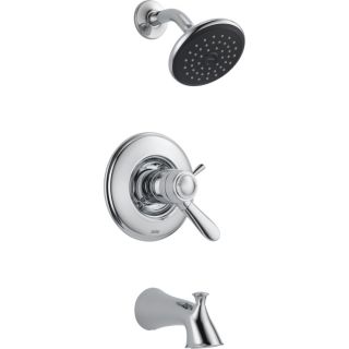 Delta Lahara Chrome 1 Handle Bathtub and Shower Faucet Trim Kit with Rain Showerhead