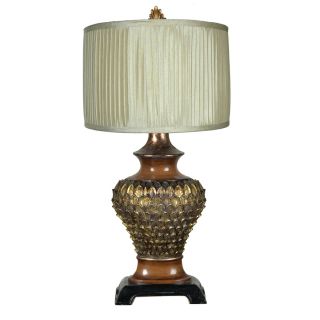 Absolute Decor 29 in 3 Way Switch Wood Tone and Gold Indoor Table Lamp with Fabric Shade