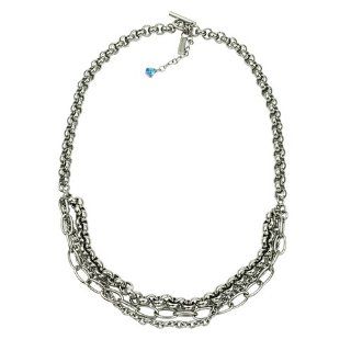 Stainless Steel Necklace With 3 Smaller Chains Connected To It And A Dangling CZ Stone Certain Lady Collection Jewelry