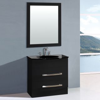 Yosemite Home Decor Transitional 31 in x 20 in Black Integral Single Sink Bathroom Vanity with Glass Top