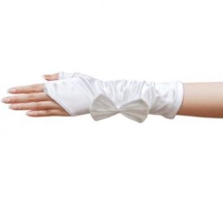 ZaZa Bridal Shiny Stretch Satin Fingerless Gloves w/ Bow Below the Elbow Length