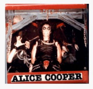 Alice Cooper   Scary with Chains and Logo Below   1 1/2" Square Button / Pin   AUTHENTIC EARLY 1990s, DISCONTINUED Novelty Buttons And Pins Clothing