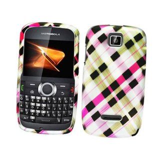 Hard Plastic Snap on Cover Fits Motorola WX430 Theory 2D Check Pink Brown and Black Rubberized Boost Mobile Cell Phones & Accessories