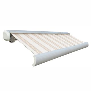 Awntech 10 ft Wide x 8 ft Projection Tan/Terra Cotta Striped Slope Patio Retractable Manual Awning