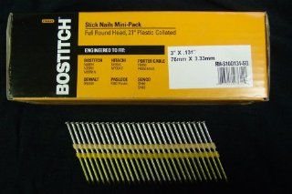 Bostitch 3" Stick Nails mini Pack (4 Boxes  Each Box Containing 500 Nails2, 000 Nails) Full Round Head 21 Degree Smooth Shank Plastic Collated Nails Model# RH S10D131 SQ   Collated Framing Nails  