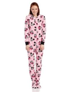 Disney Junior's Minnie Mouse Footed Onesie Pajama with Hood, Pink Print, Medium Clothing