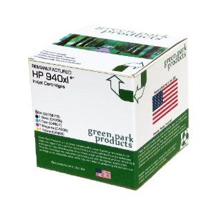 Green Park Products HP 940xl Premium Remanufactured ink cartridges. The box contains 1 of each color Black (C4906), Cyan (C4907), Magenta (C4908), Yellow (C4909) inkjet Cartridges. For use with the following printers HP Officejet Pro 8000, Officejet Pro 8
