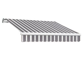 Awntech 10 ft Wide x 8 ft Projection Navy/Gray/White Striped Slope Patio Retractable Remote Control Awning