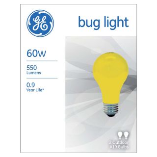 GE 2 Pack 60 Watt A19 Medium Base Yellow Dimmable Incandescent Garage Door Light Bulbs