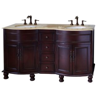 Bellaterra Home 62 in x 22 in Light Walnut Undermount Double Sink Bathroom Vanity with Natural Marble Top