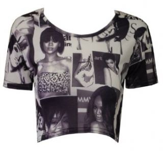 Crazy Girls Women's RIHANNA Printed Barbie Plain Crew Neck Short Sleeve Crop Top Shrug Sweaters
