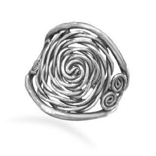 Wide Wire Spiral Design Ring Antiqued Sterling Silver   Hypnotic, Sizes 6 to 9 Jewelry