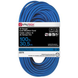 Utilitech 100 ft 13 Amp 14 Gauge Blue Outdoor Cold Weather Extension Cord