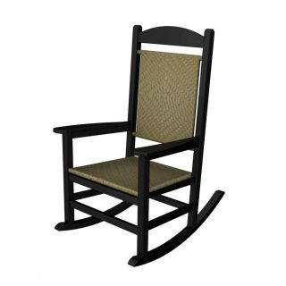 POLYWOOD Black/Seagrass Recycled Plastic Woven Seat Outdoor Rocking Chair