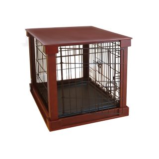 Merry Pet 3.7 ft x 2.5 ft x 2.62 ft Solid Wood Veneer Walnut Finish Collapsible Plastic and Wire Pet Crate
