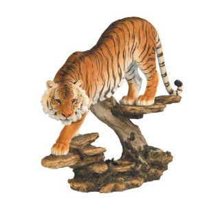 Tiger Bengal Walking Downwards   Poly Resin Figurine   Width 16 inches   Height 13.75 inches   Collectible Figurines