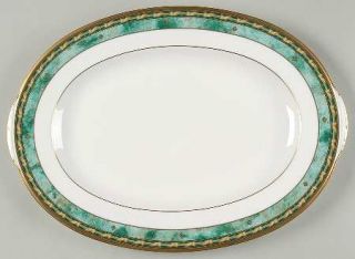 Noritake Woodlawn 14 Oval Serving Platter, Fine China Dinnerware   Green Bands