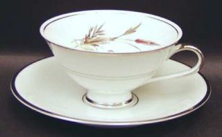 Grace Lady Diana Footed Cup & Saucer Set, Fine China Dinnerware   Tan Wheat,Gree