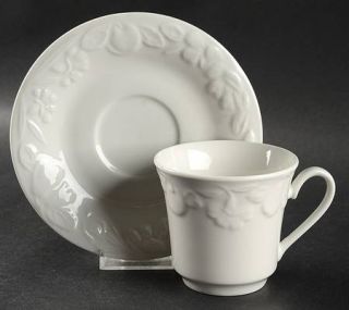 Citation Harvest Moon Flat Cup & Saucer Set, Fine China Dinnerware   All White,E