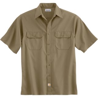 Carhartt Short Sleeve Twill Work Shirt   Khaki, Medium, Regular Style, Model