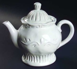 Rustica White Teapot & Lid, Fine China Dinnerware   Solid White,Embossed Ribs &