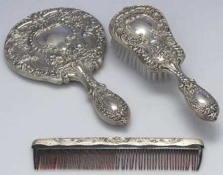 Gorham Victorian Chased (Sterling, Hollowware) 3 Piece Vanity Set (Brush, Comb a