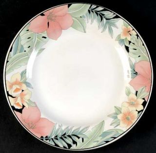 Vitromaster Hana Salad Plate, Fine China Dinnerware   Stoneware,Peach Flowers,Bl