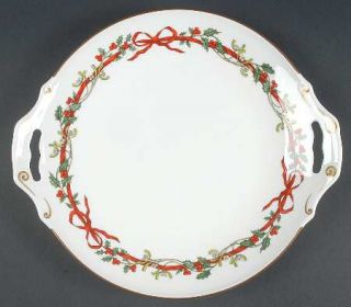 Royal Worcester Holly Ribbons Handled Cake Plate, Fine China Dinnerware   Red Ri