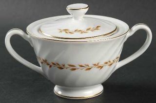 Grantcrest Golden Swirl Sugar Bowl & Lid, Fine China Dinnerware   Ring Of Wheat