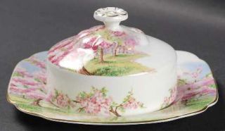 Royal Albert Blossom Time Round Covered Butter, Fine China Dinnerware   Hampton,