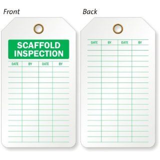 Scaffold Inspection   Date, By (Front Side) / Inspected By and Date ( Back Side), Sealed 30 mil Plastic, Grommet, 25 Tags / Pack, 5.875" x 3.375"  Blank Labeling Tags 