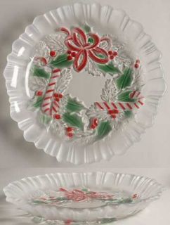 Mikasa Festive Wreath Open Candy Dish   Clear,Red&Green,Holly,Candycanes,Ribbon